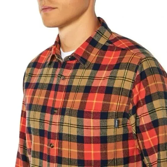 Eddie Bauer Mens Flannel Shirt XXL Orange Bristol Harvest Plaid Button Up Cotton - Picture 2 of 14